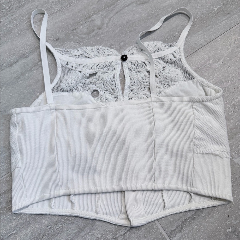 Free People Have My Heart Cropped Lace Tank Ivory Boho Crop Top XS/S - Picture 14 of 16